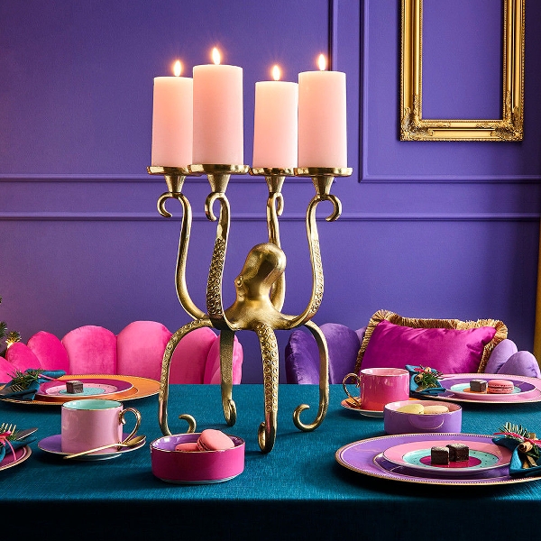 Candle holder octopus, gold