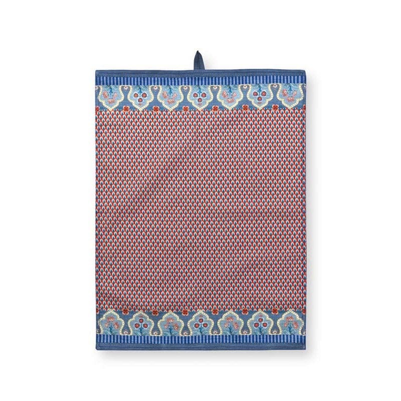 Tea Towel Flower Festival Blue-Red 50x70cm