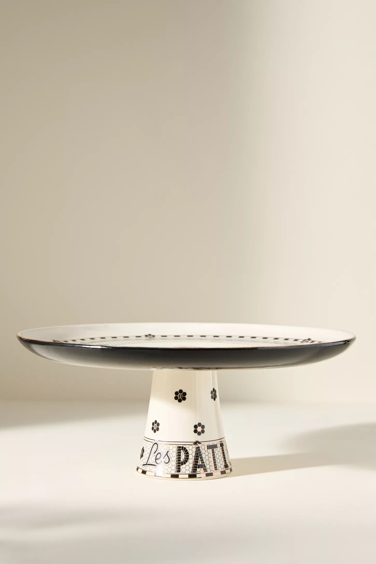 Bistro Tile Stoneware 24k Gold Accent Cake Stand
